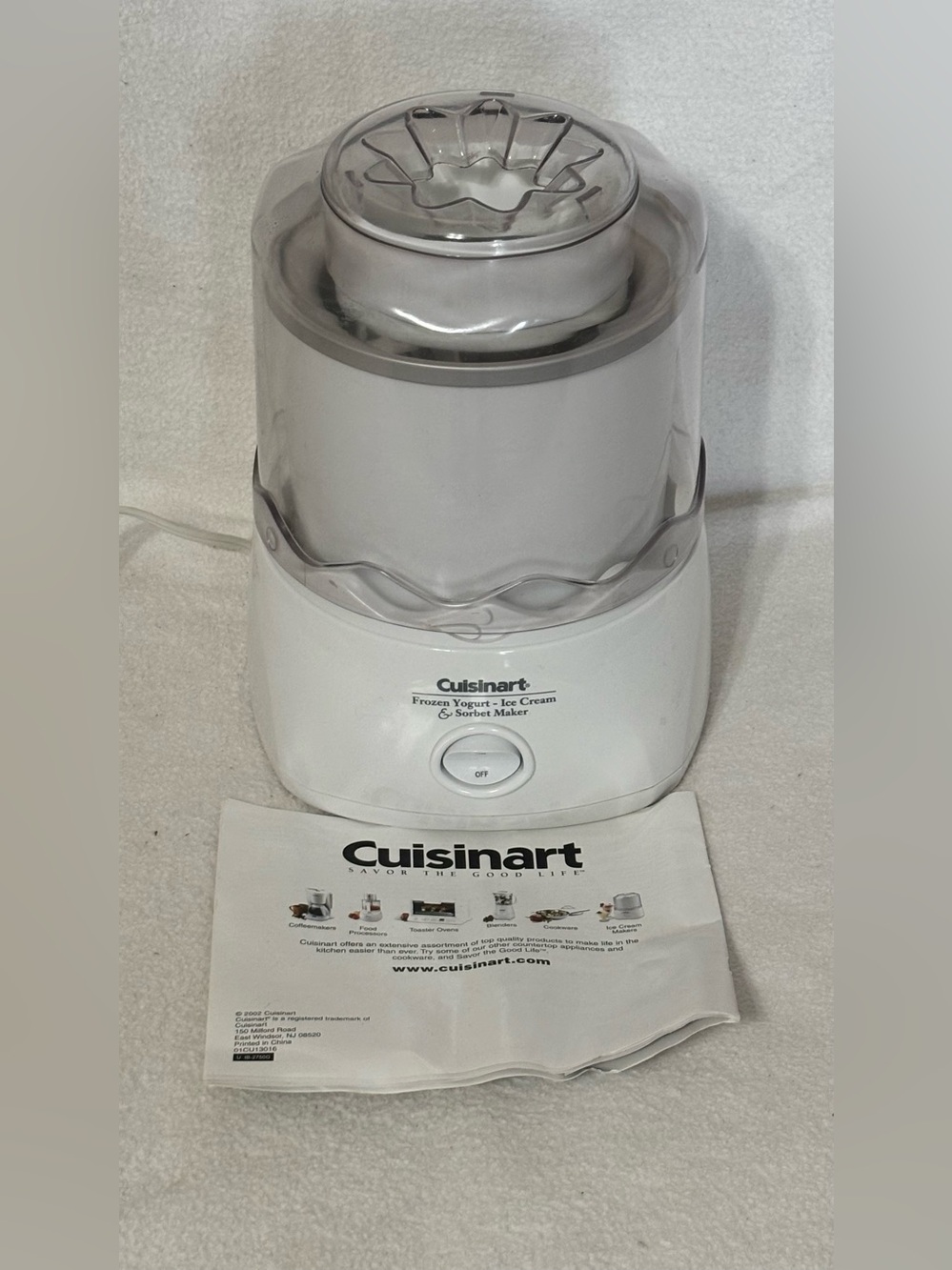 Cuisinart White Frozen Dessert Maker with Clear Lid